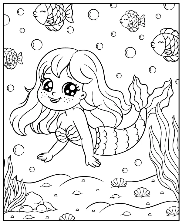 Mermaid girl printable coloring page