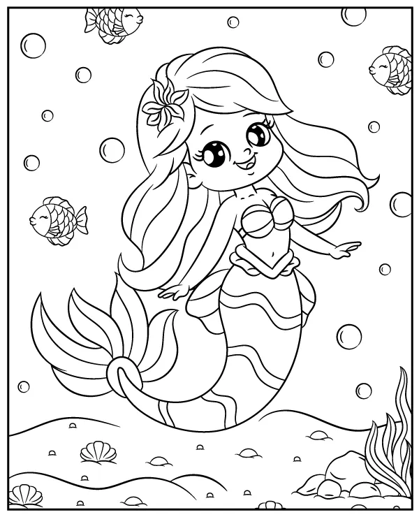 Adorable mermaid girl coloring sheer