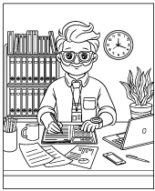 Coloring page accountant at work