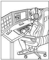 Coloring page gamer playing computer