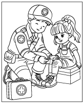 Professions coloring page with a paramedic at work