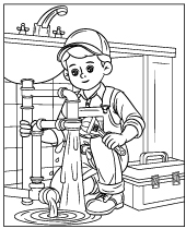 Professions coloring page with a plumber at work