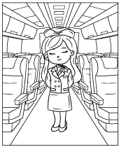 Professions coloring page with an airplane stewardess