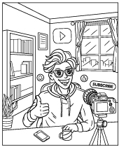 Professions coloring page with a youtuber at work