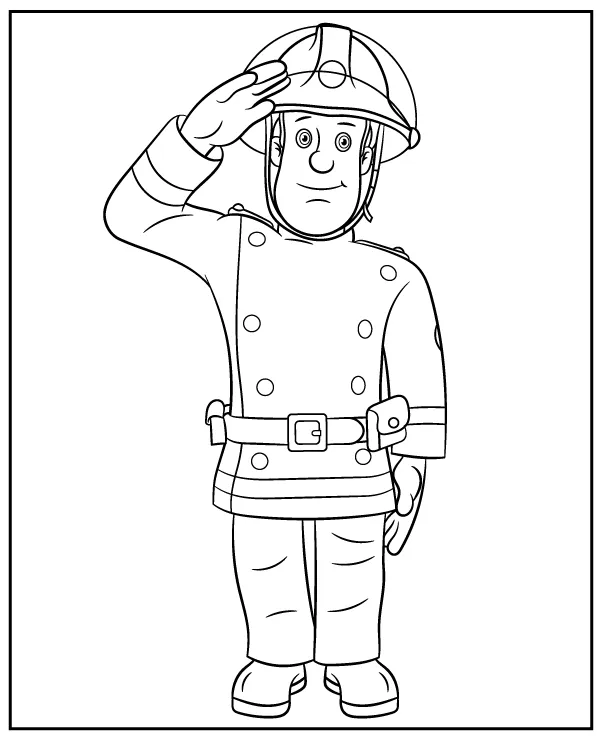 Fireman Sam salute coloring page for children