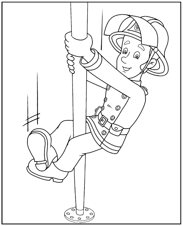 Fireman Sam on a pipe coloring page
