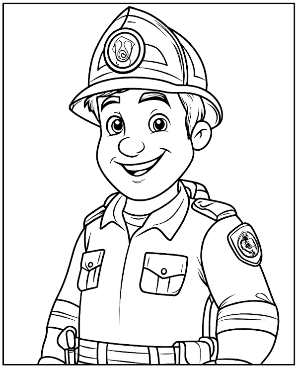 Cartoon firefighter coloring page to print