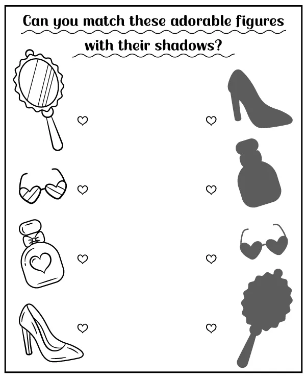 Barbie match shadow printable puzzle for girls