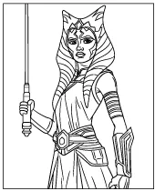 Star Wars coloring page Ahsoka Tano holding a lightsaber