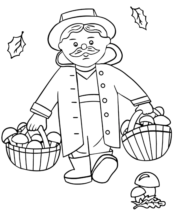 Picking mushrooms coloring page for fall