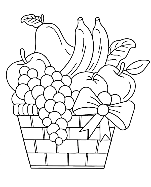 Basket full of fruits coloring page for children