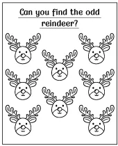 Christmas reindeer coloring page puzzle for children