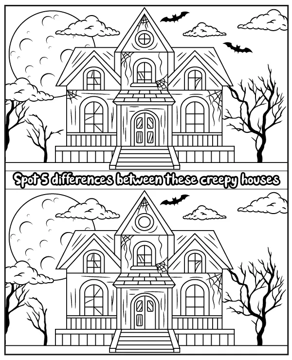 Halloween spot 5 differences coloring page puzzle