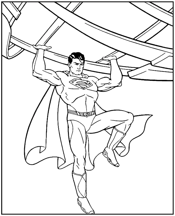 Superman holding a heavy duty coloring page