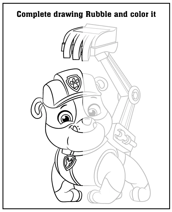 Paw Patrol Rubble puzzle for children -complete the coloring page