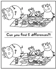 Puzzle for kids -find 5 differences between Peppa coloring pages