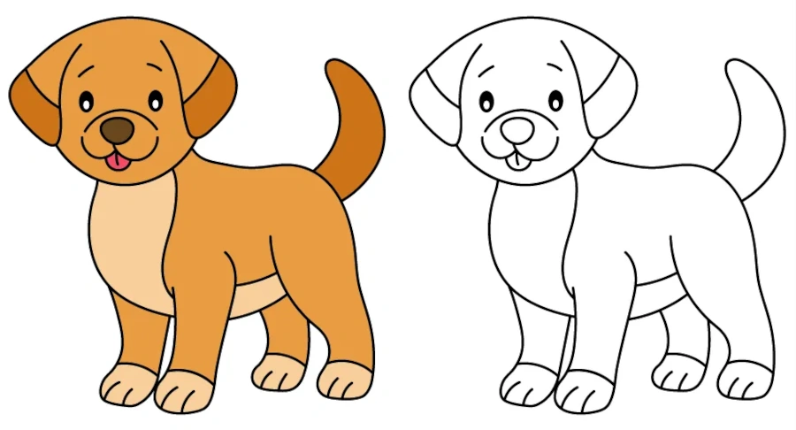 Drawing of a dog finished and colored