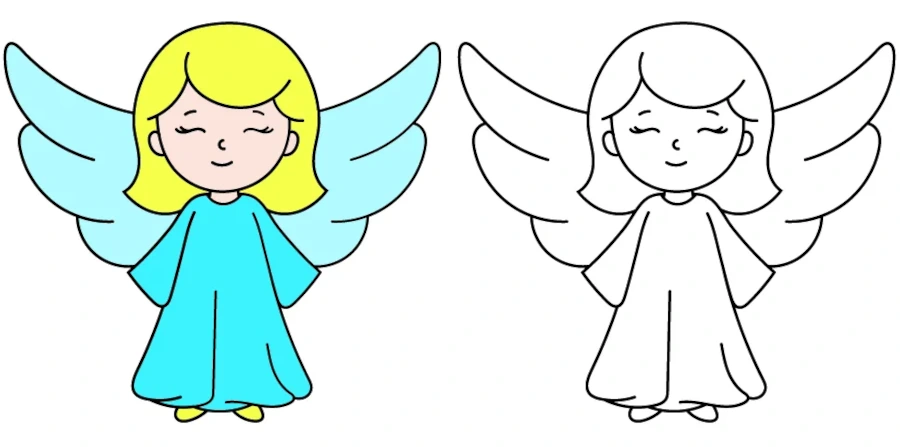 How To Draw an Angel - finished drawing coloring page