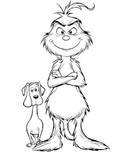 Christmas coloring page with Grinch and a dog