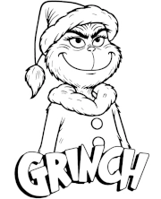 Coloring sheet Grinch in Santa Claus' hat