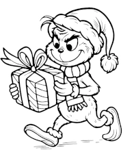 Coloring sheet Grinch carrying Christmas a present