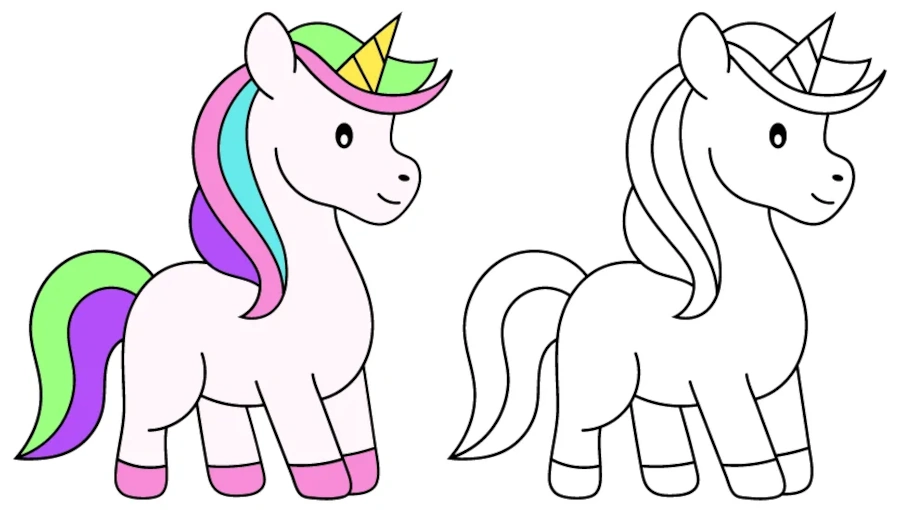 How to draw a unicorn - drawing finished and colored