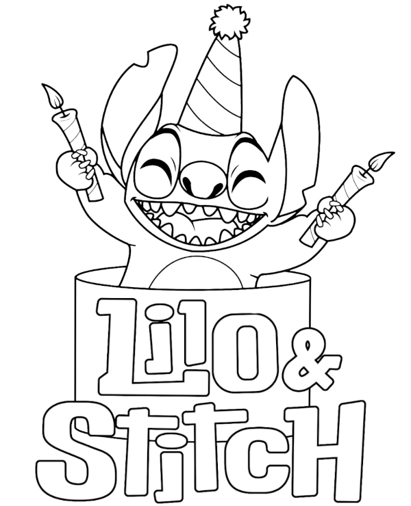 Coloring page Stitch birthday surprise