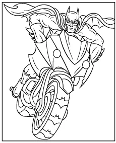 Coloring page of Batman riding Batpod