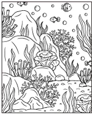 Coral reef and fish printable coloring page water world