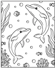 Swimming dolphins printable coloring page water world