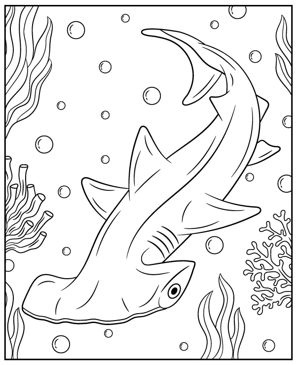 Realistic hammerhead shark coloring page 