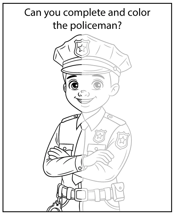Finish the picture of the policeman - puzzle for children
