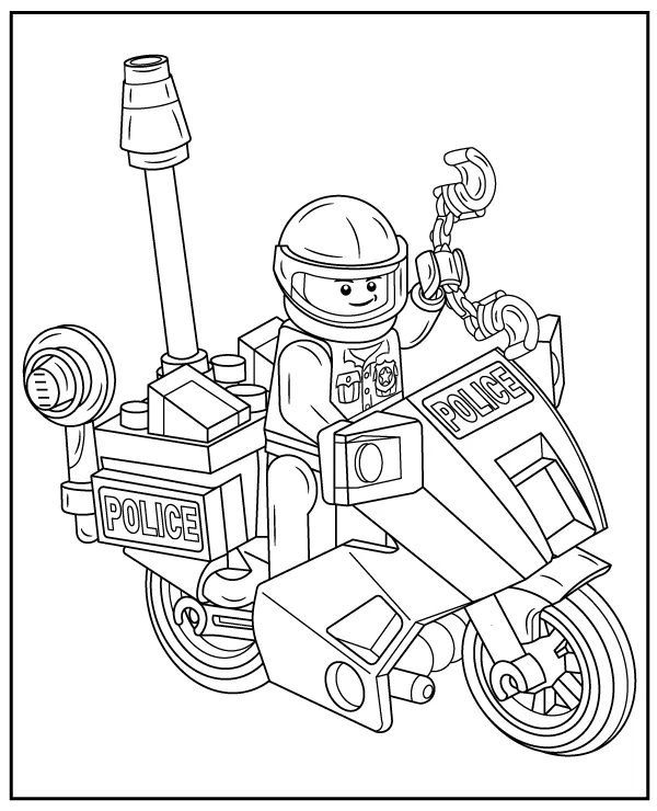 LEGO police motorcycle coloring page to print