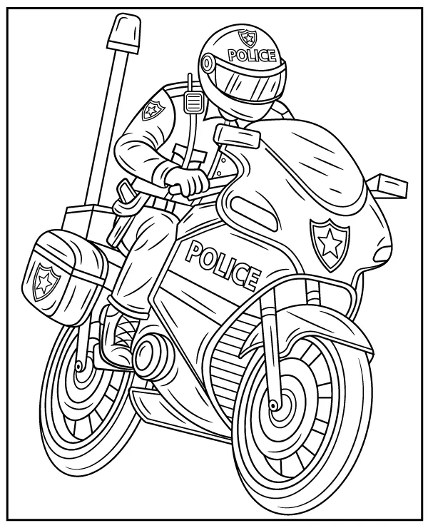 Policeman on a motorcycle coloring page