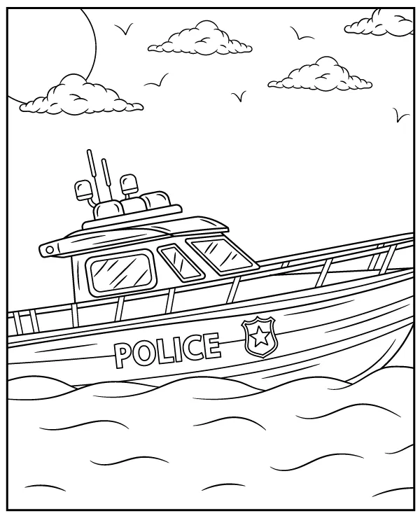 Police boat coloring page to print