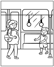 Pregnant woman in public transport coloring picture