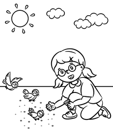 Feeding birds coloring page for children