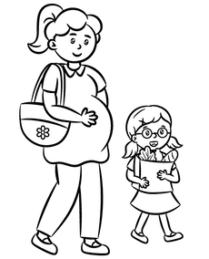 Print coloring page featuring a pregnant lady