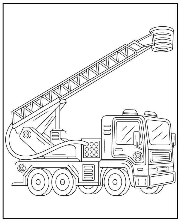 Fire truck with lift coloring page for children