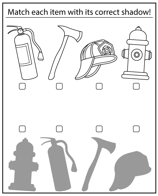 Match the shadow - firefighter puzzle for kids