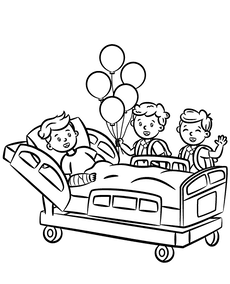 Children visiting friend in a hospital coloring pages