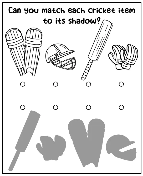 Cricket puzzle for children - match item to its shadow