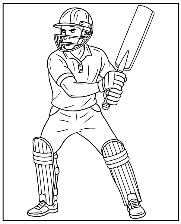 Cricket player batter in action coloring page
