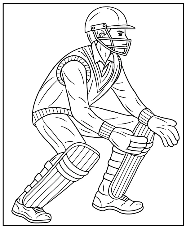 Cricket player catching position coloring page