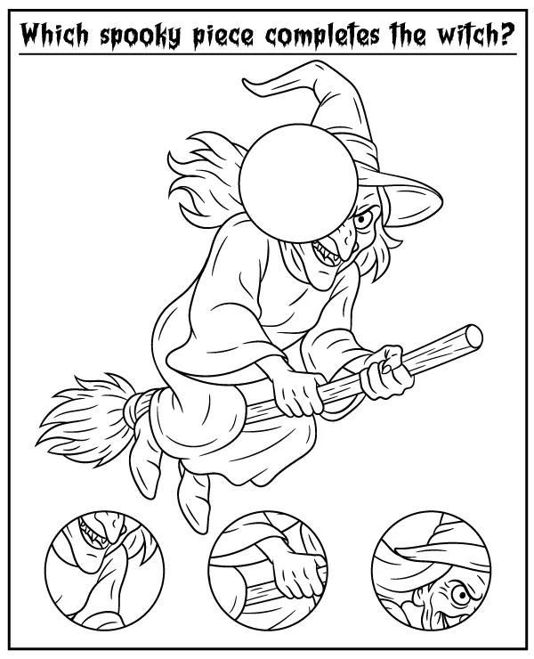 Find the missing part of the witch - puzzles for kids