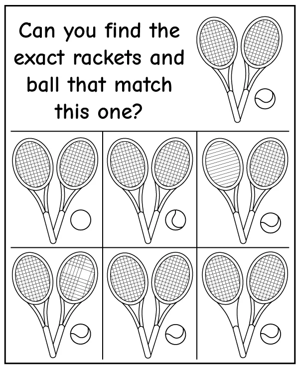 Tennis puzzle for kids - find the exact rackets