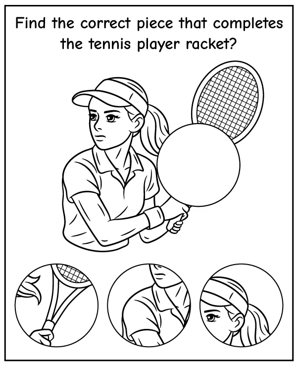 Tennis puzzle for kids - find the missing puzzle