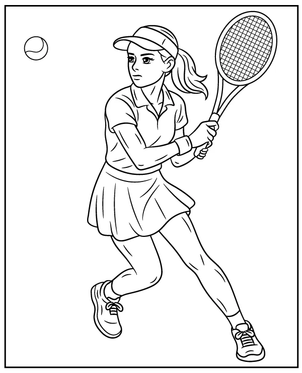 Tennis girl player hits the ball coloring page