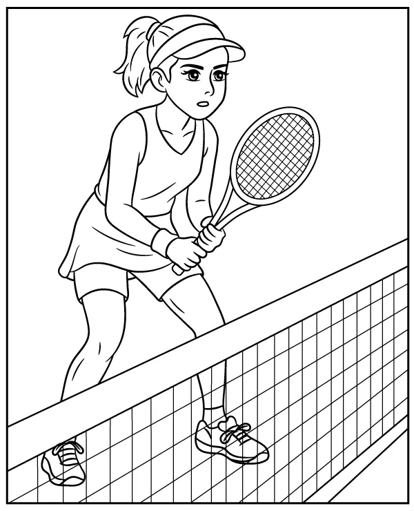 Woman tennis player coloring page for children