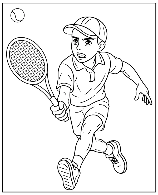 Tennis player coloring page cartoon style